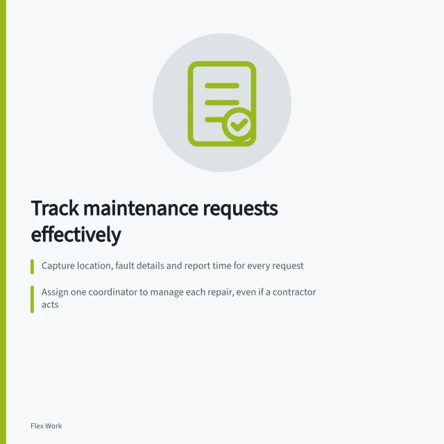 Track maintenance requests effectively: Capture location, fault details and report time for every request; Assign one coordinator to manage each repair, even if a contractor acts; Use clear statuses like 'Ready to verify' and 'Closed' with check points. Tracking maintenance requests from members